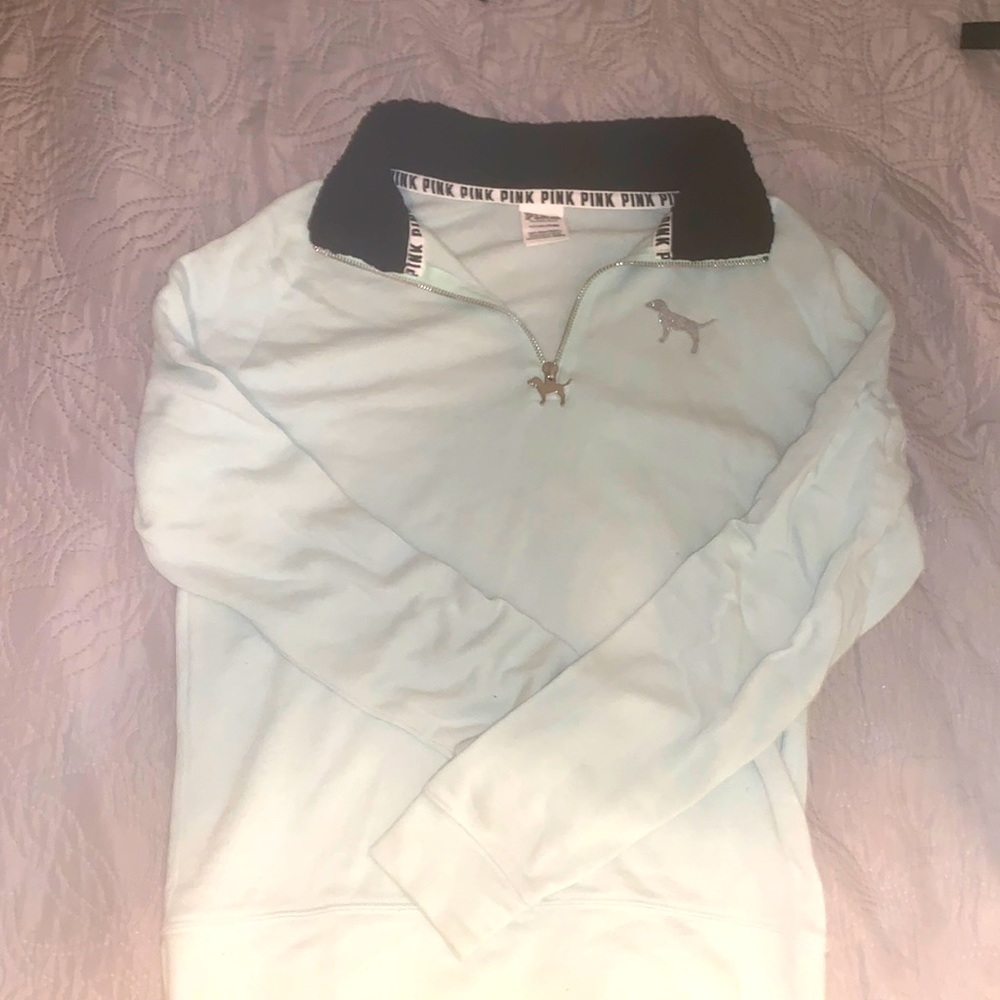 Mint colored quarter zip PINK sweater